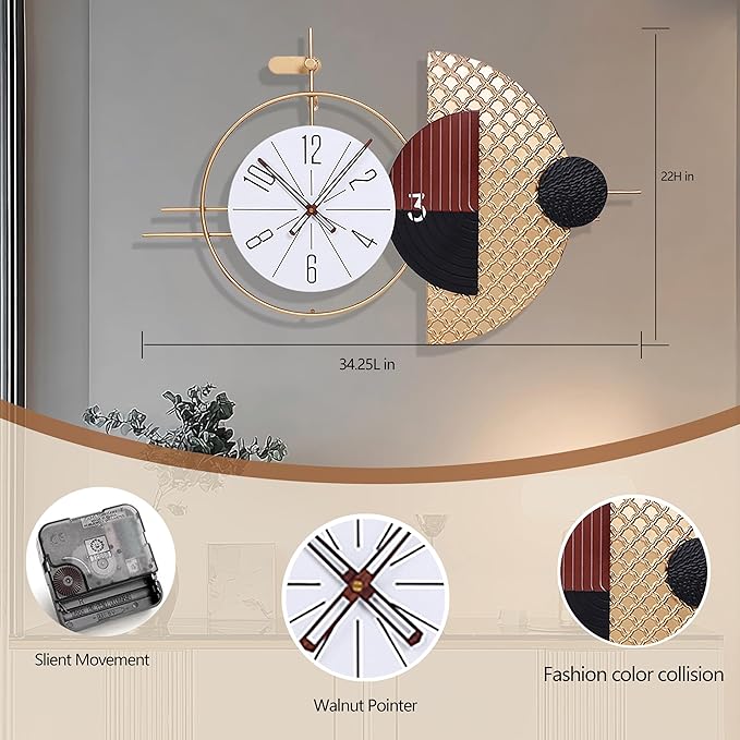 31x19 Inch Wall Clocks Battery Operated for Living Room Silent Non Ticking, Decorative Analog Clocks for Home Decor, Dining Room, Kitchen, Bedroom, Office