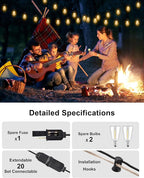 Outdoor String Lights - 50FT LED Patio Lights with 27 Shatterproof Waterproof Bulbs, Connectable Dimmable Edison IP65 ST38 Outside Lights for Garden, Balcony, Porch, Backyard, Deck, Home Decor