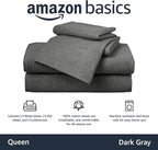 Amazon Basics 4 Piece Bed Sheet Set, 100% Cotton Jersey, Includes Super Soft, Flat and Fitted Sheets, Pillowcase, Queen, Dark Gray, Solid