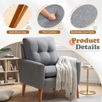 JUMMICO Mid Century Accent Chair, Fabric Modern Reading Living Room Chair, Fluffy Comfy Armchair Small Sofa Chair with Wood Legs for Bedroom Office Cafe, Set of 2 (Grey)