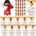 25 Pcs Thanksgiving Fall Jesus Figures Bulk 25 Fall for Jesus He Never Leaves Cards Little Maple Leave Figurines Greeting Cards Mini Pocket Figures for Religious Party Favors Gifts