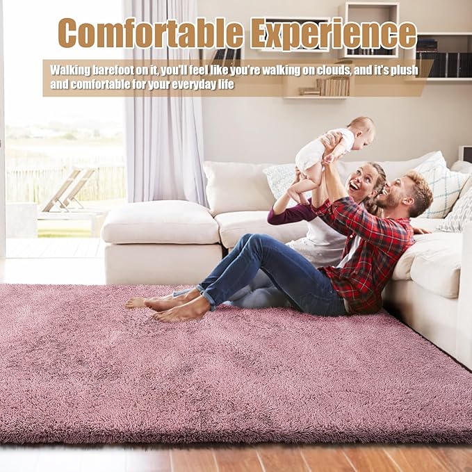 Shag Area Rug for Bedroom 4x6,Blush Fluffy Area Rugs for Living Room,Soft Fuzzy Rug Non-Shedding Indoor Plush Carpet for Kids Bedroom Nursery Dorm Home Decor