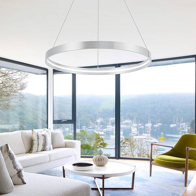 Modern Led Chandeliers, Non-Dimmable Contemporary LED Chandeliers 1 Ring, Hanging Led Modern Pendant Light Fixture for Living Room Kitchen Dining Room Office Brush Nickel-3000K/4000K/6000k