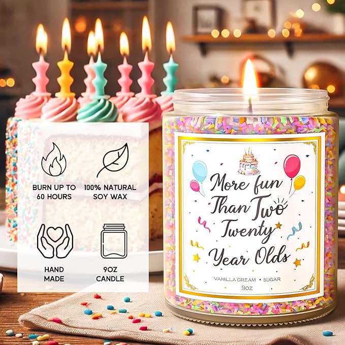 40th Birthday Candles Gifts for Women- 9 oz Happy Birthday Candle with Vanilla Birthday Cake Scent, Gifts for Women & Men, Friendship Ideas