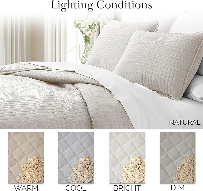 Southshore Fine Living, Inc. Twin Quilt Bedding Set, Soft Brushed Microfiber XL Twin Bedspread Coverlet, Stain & Pet Hair Resistant Bedding, XL Bedspread with Matching Pillow Sham, Bone