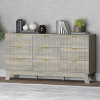 Fluted 9 Drawer Dresser, 57.1" Wide Modern Boho Chest of Drawers, Wooden Storage Dresser TV Stand for Bedroom, Living Room, Closet, Hallway, Curved Profile Design