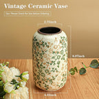 Rustic Vases for Decor, Farmhouse Ceramic Vase for Flowers, Vintage Decorative Vase for Home Decor, Dining Table, Living Room, Shelf, Kitchen, Bedroom (Green and Beige)