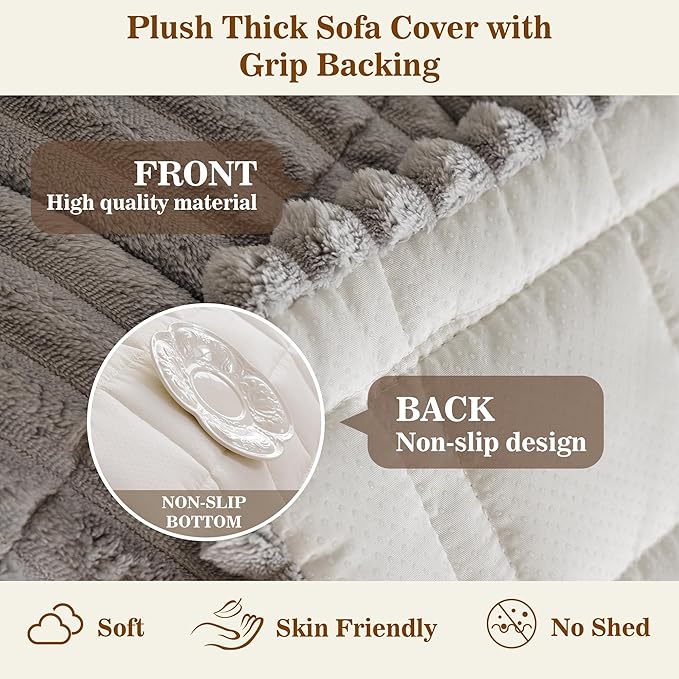 MYSKY HOME Couch Covers for 3-4 Cushion Sofa Pet Friendly, Couch Cover for Dogs, Sofa Covers for Pets Washable, Soft Non-Slip Sofa Slipcovers Furniture Protector Covers, Light Grey, 27.6" x 82.7"