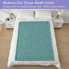 Bigacogo Chunky Knit Throw Blanket for Couch, 40x60 inches, 100% Hand Knitted with Thick Jumbo Chenille Yarn, Cozy Soft Large Rope Knot Cable Crochet Blankets for Sofa Bed Living Room, Light Teal