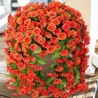 Artificial Fake Fall Hanging Flowers Plants for Outdoor Outside, 2 PCS Faux Silk Orange Morning Glory Trailing Vines Look Real UV Resistant for Autumn Porch Planter Patio Decor