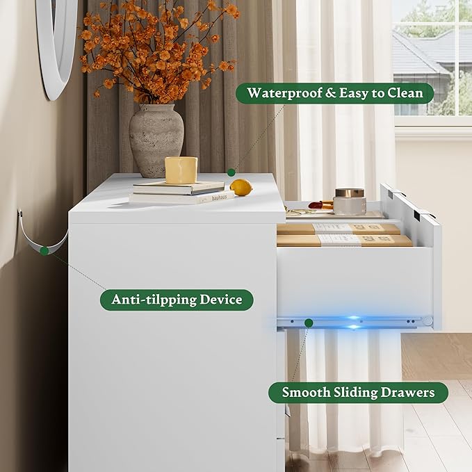 Fluted Dresser with 6 Drawers, 54" Wide Modern Chest of Drawers with Metal Handle, Wooden Dresser TV Stand, Wood Closet Clothes Storage Organizer for Bedroom, Living Room, Hallway, Solid White