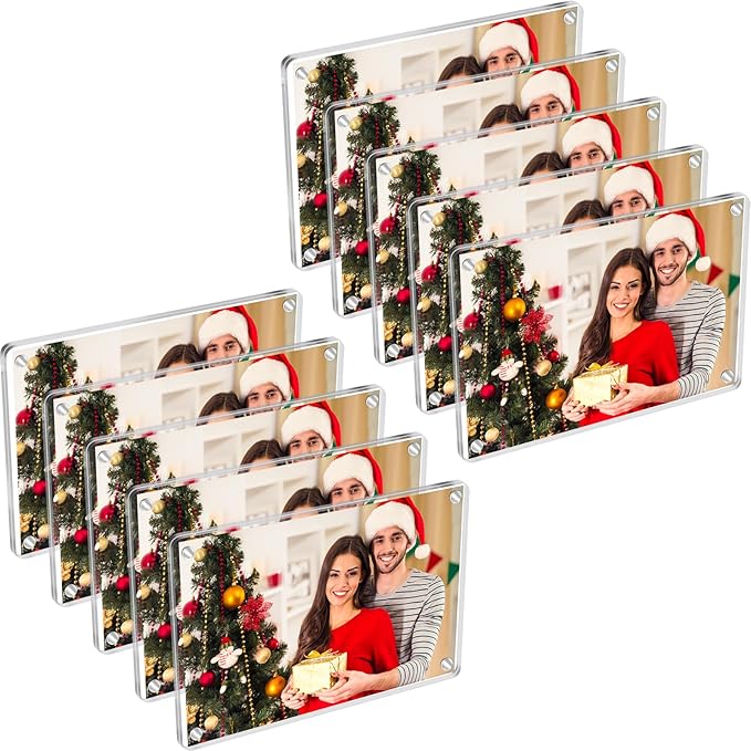 10 Pack Magnetic Picture Frames for Refrigerator 4x6, Acrylic Fridge Magnet Frame, Stylish Clear Framless Photo Frame for Home, Office, School Locker Display