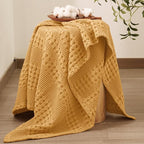 PHF 100% Cotton Waffle Weave Throw Blanket, Soft Lightweight Breathable Cozy Summer Throws for Couch Bed Sofa, Luxury Aesthetic Woven Blanket for Home Decor & Office, 50"x60", Ginger/Honey Yellow