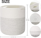 Woven Cotton Rope Plant Basket for 11 12" Flower Pot Floor Indoor Planters, Decor Basket for Plants Storage Organizer Modern Home Decor (12" x 12", White)