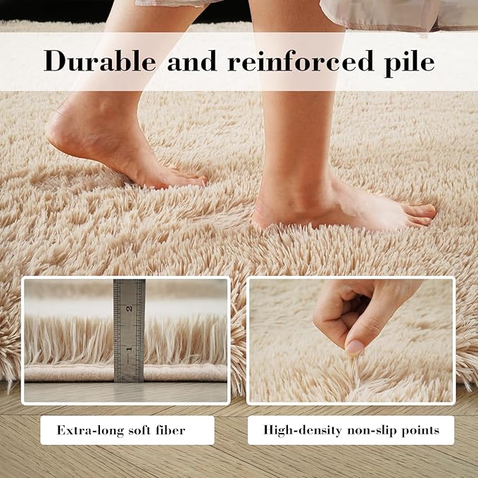 Soft Runner Rugs for Bedroom, Beige 3x7 Area Rugs Fluffy Rug Shaggy Area Rug Carpet, Bedside Rug for Living Room Bedroom Kids Room Home Decor