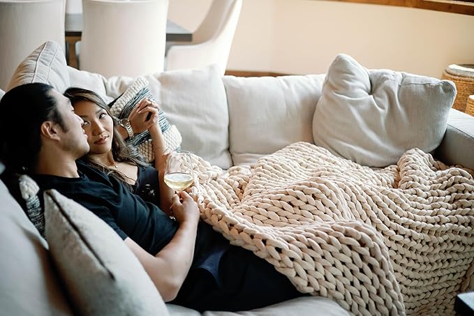 Nuzzie Chunky Knit Weighted Blanket - Breathable, Cooling, Hand Made Knit Throw Blanket for Sleep for Relaxation - Machine Washable, Stylish Design (Taupe, Throw | 12lbs | 44"x60")
