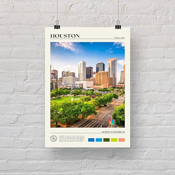 StudioUBILA Houston Wall Art Poster, Decorative Cityscape Landscape Art Prints, Home Decor Wall Art Print for Bedroom Living Room Kitchen Decorations, Unframed