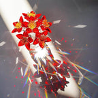 Crystal Red Flower Figurine with Base Glass Flower Figurine Collectibles Gifts for Women Mum Crystal Decoration for Home Office