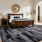 8x10 Ft Extra Large Shag Rugs for Living Room, Tie Dyed Ultra Soft Fluffy Furry Area Rugs for Bedroom Indoor Floor, Aesthetic Carpet for Kids Home Decor Black