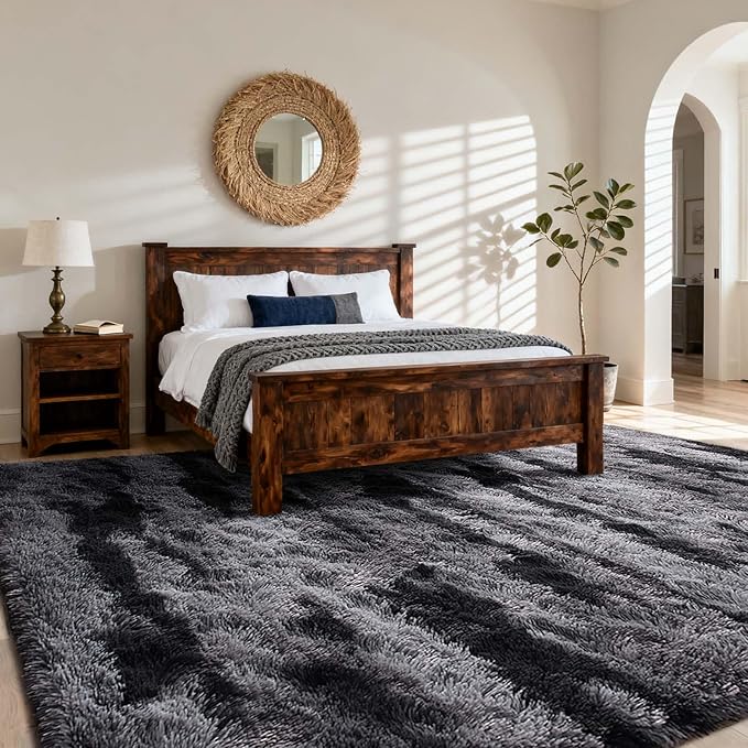 8x10 Ft Extra Large Shag Rugs for Living Room, Tie Dyed Ultra Soft Fluffy Furry Area Rugs for Bedroom Indoor Floor, Aesthetic Carpet for Kids Home Decor Black