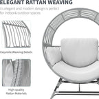 Egg Chair Outdoor Indoor, Oversized Rattan Chair with Thicken Cushion, 350LBS Capacity Wicker Patio Lounge Chair, Basket Chair for Living Room Balcony Porch Backyard, Grey/Light Grey