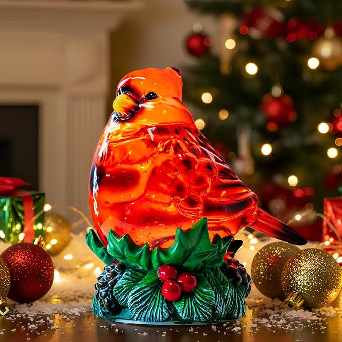 Christmas Snow Globes Cardinal Holly Music Water Lantern Holiday Decorations Gifts for Family Children or Friends