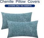 CaliTime Throw Pillow Covers Decorative 12 X 20 Inches Pack of 2 Cozy Chenille Cushion Cases for Couch Sofa Bed Living Room Home Smoke Blue