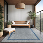 Bordered Outdoor Rug 5x7 Washable Outside Carpet for Indoor Patio Porch Waterproof Easy Cleaning Non Shedding Area Rugs Silver Gray - Blue 5 x 7