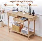 43.3”Console Table with 2 Drawers, Modern Retro Entryway Table with Fluted Panel & Storage Shelf, Narrow Wood Behind Couch Sofa Table for Living Room, Foyer, Hallway(Natural)