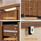 5 Drawer Dresser for Bedroom Set of 2, Modern Closet Chest of Drawers with Wave Fluted Drawer, Wood Storage Small Dresser Organizer for Nursery Bedroom Living Room Hallway Closet (Walnut)