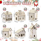 Hiboom 24 Pcs DIY Christmas Village Sets Wood Gingerbread Houses Christmas Mini Wooden House Gift for Winter Xmas Party Crafts Decorations