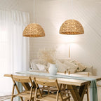 Rattan Pendant Light - Dome Pendant Lights for Home Decor - Natural Woven Pendant Light; Wicker Pendant Light for Dining Room, Kitchen Island, Bedroom