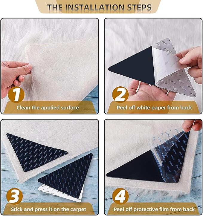 12 Pcs Rug Tape, Non-Slip Rug End Grippers Double-Sided Carpet Corner Tape, Gripper Pads, Non-Slip Carpet Stickers for Hardwood Floors and Tiles