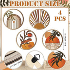 Qunclay 4 Pieces Boho Wall Art Wooden Bohemian Wall Decor Hanging Art Nursery Decor Farmhouse Geometric Hanging 10 Inch Aesthetic Wood Minimalist for Apartment Bedroom(Stylish)