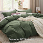 Bedsure Olive Green Oversized Queen Duvet Cover - 3 Pieces Prewashed Cotton-Like Extra Soft Bedding Set, Includes 1 Duvet Cover 98x98 Inches with Zipper Closure & 2 Pillow Shams, No Comforter