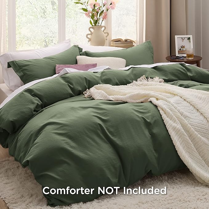 Bedsure Olive Green Oversized Queen Duvet Cover - 3 Pieces Prewashed Cotton-Like Extra Soft Bedding Set, Includes 1 Duvet Cover 98x98 Inches with Zipper Closure & 2 Pillow Shams, No Comforter