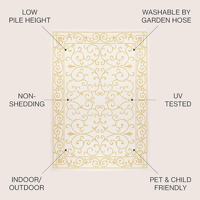 JONATHAN Y Vintage Filigree Indoor Outdoor Area Rug 9X12 Cream/Yellow, Charleston Textured Weave for Backyard, Patio, Porch, Easy-Cleaning, High Traffic, Pet-Friendly, Non-Shedding (SMB106M-9)