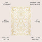 JONATHAN Y Vintage Filigree Indoor Outdoor Square Area Rug 5X5 Cream/Yellow, Charleston Textured Weave for Backyard, Patio, Porch, Easy-Cleaning, High Traffic, Pet-Friendly, Non-Shedding SMB106M-5SQ