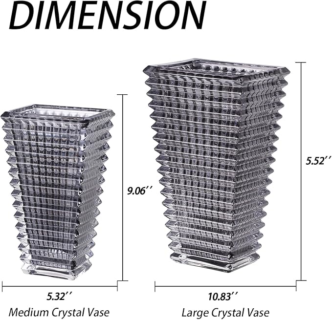 MCMCNCUIU Crystal Vase, Large Crystal Vases for Flowers, Black Large Flower Vase, Modern Glass Vases for Living Room, Bedroom, Kitchen, Dining Table, Mantle, Wedding, 9 Inches