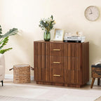 Fluted Dresser for Bedroom with 3 Drawers, 31.5" Wide Modern Chest of Drawers with Metal Handle, Large Storage Dresser, Wood Closet Clothes Storage Organizer for Nursery Living Room, Hallway, Walnut
