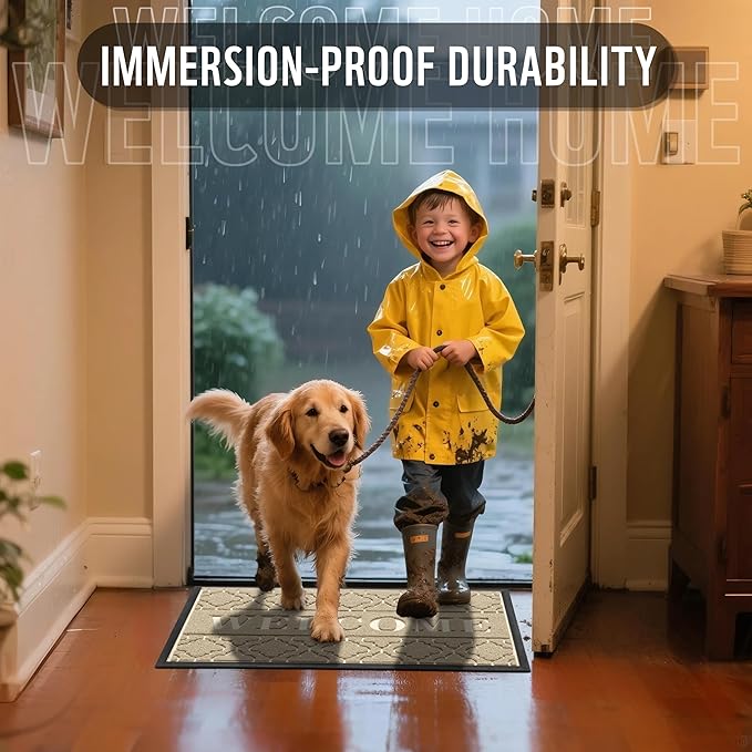 Yimobra Welcome Mat Outdoor Indoor, All-Season Waterproof Front Door Mat Outside Entrance, All-Weather Heavy Duty Non-Slip Doormat, Low Profile Porch Patio Entrance Mats, 47x24, Beige