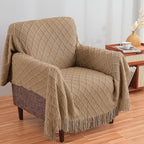 inhand Knitted Throw Blankets for Couch and Bed, Soft Cozy Knit Blanket with Tassel, Khaki Lightweight Decorative Blankets and Throws, Farmhouse Warm Woven Blanket for Men and Women, 60"x80"