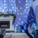 JMEXSUSS 300LED Christmas Curtain Lights Plug in with Remote, Blue and White Christmas Lights Indoor Outdoor, 8 Modes Hanging Fairy String Lights for Bedroom Window Wall Yard Patio Decor, 9.8x9.8ft