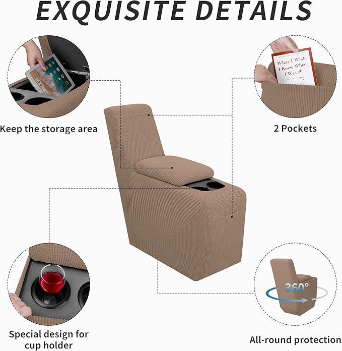 Easy-Going 2-Piece Recliner Console Cover for Reclining Loveseat Covers Stretch Jacquard Middle Console Cover for Recliner Couch and Sofa Camel