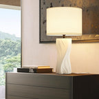 White Ceramic Table Lamps 21.5In, Modern Plug in Table Lamp Decor for Bedroom Bedside Nightstand Living Room Office Desk