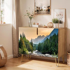 SIGNWIN Sideboard Buffet Cabinet, Kitchen Storage Cabinet with 2 Doors, Scenic Spring Mountain Forest Riverra, Cupboard Console Table for Dining Room - 35" L x 18" W x 29" H