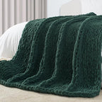 Carriediosa Chunky Knit Throw Blanket 50" X 60", 100% Hand Made Large Chenille Loop Yarn Soft Fluffy Throws for Couch Sofa Bed, Big Crochet Cozy Heavy Thick Cable Woven Blankets, Dark Green