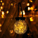 Cooo 6 Pack Heavy Crackle Glass Solar Lantern with 30 LED Firefly Lights– Waterproof Outdoor Hanging Lamp 215% Larger Solar Panel, Stainless Steel Lid Decorative Lighting for Garden Patio Table