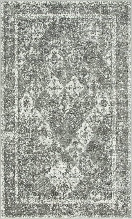 Unique Loom Rosso Collection Vintage, Traditional, Bohemian, Geometric, Distressed, Southwestern Area Rug, 5' 0" x 8' 0", Gray/Ivory