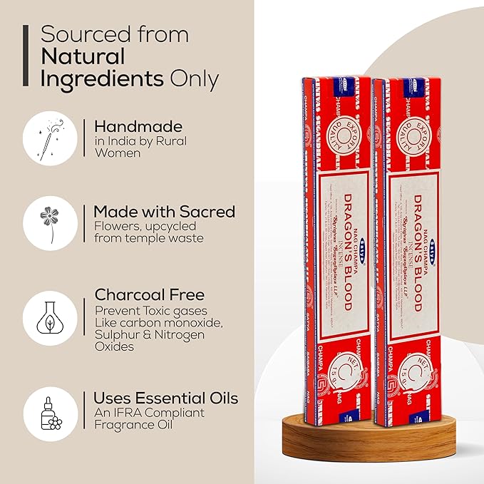 Satya Dragon Blood Incense Sticks 180 gm (15GM X 12 Pack) from Satya Sai Baba Nag Champa and Raajsee Incense Sticks Holder Bundle, Free from Chemicals,Natural Insenses